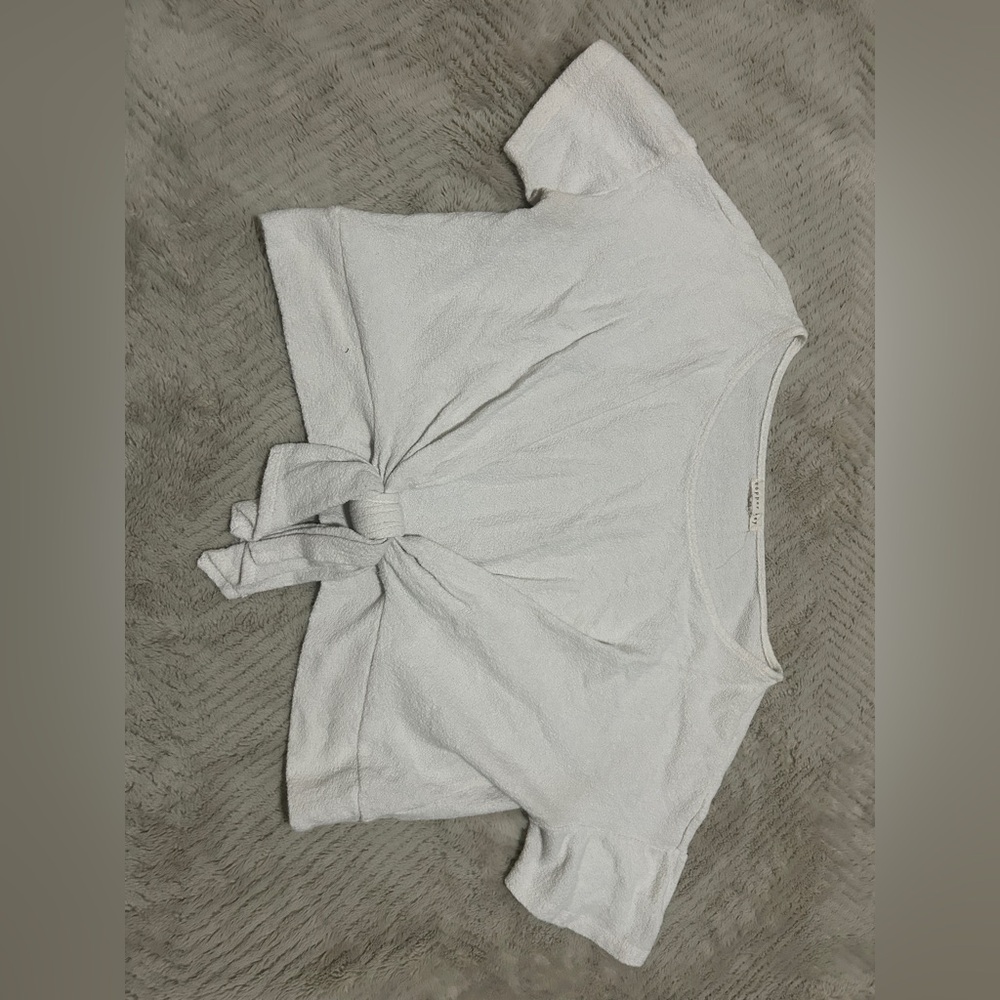 Copper Key Light Gray Tie-Front Short Sleeve Top